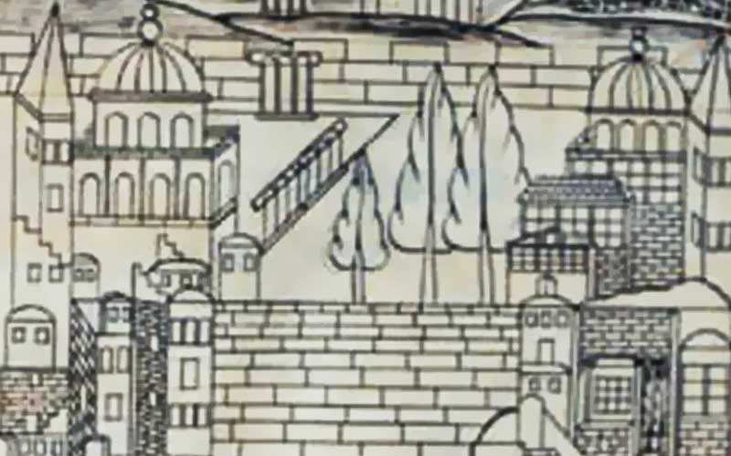 Inside cover is heavy cardboard, red edges come out farther than the wood. Inside is pale green. Between each page is a layer of tissue paper. The book is written in Hebrew and opens from right to left. Pages appear to be done by hand.